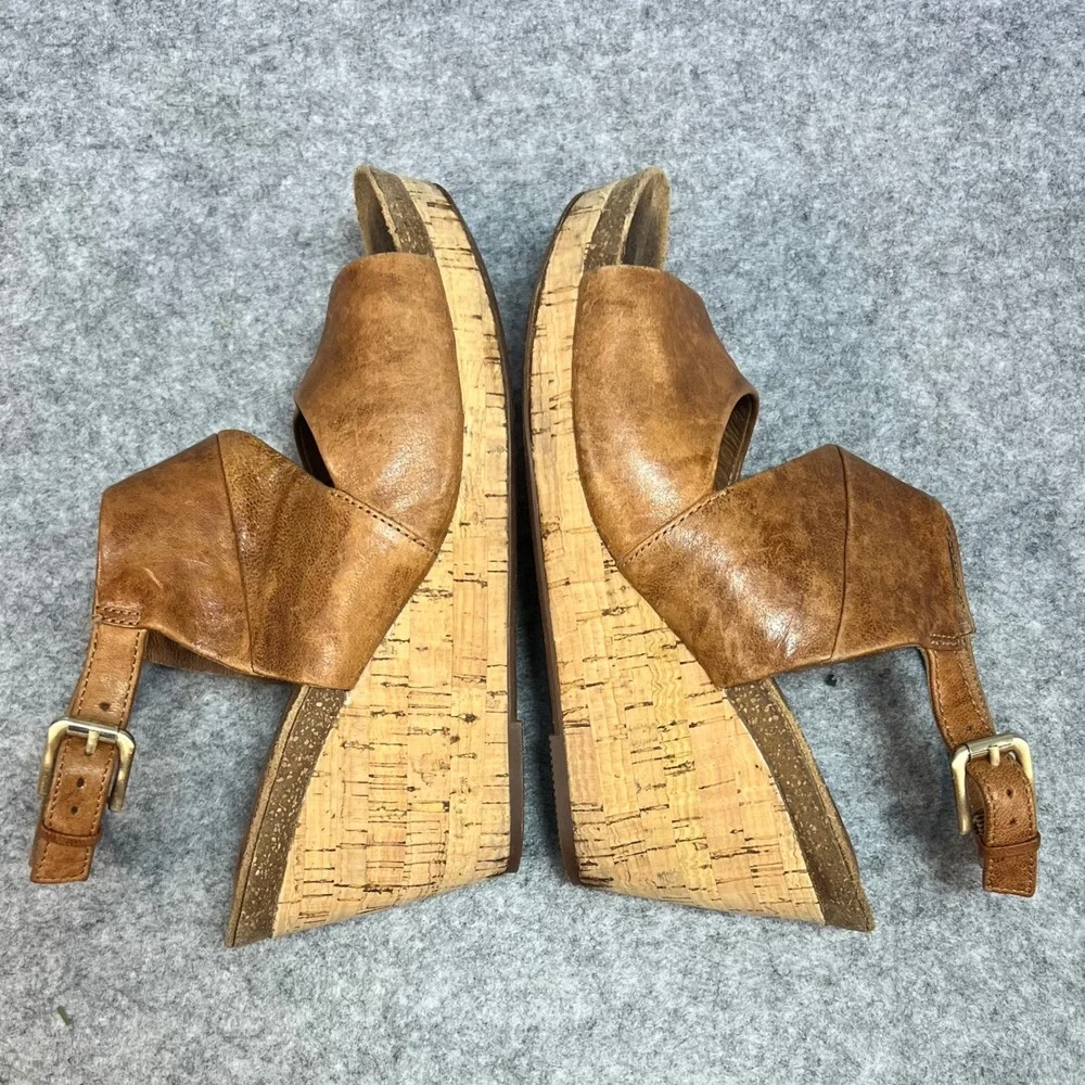Sofft Women's Tan Brown Leather Cork Wedge Sandals Summer Size‎ 8M